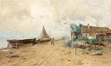 Sample artwork by Carl Flodman (1863 - 1888), known for realistic landscape paintings and landscape etchings - View similar artists and auction records
