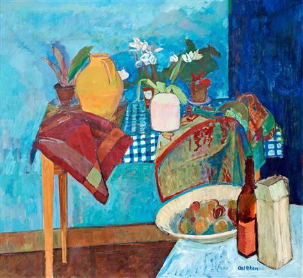 "Stilleben med blå variationer" (Still life with blue variations)