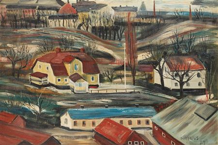 Motiv from Långholmen, Stockholm by Lars Boethius - Auction record, sale price, and art valuation. Compare with similar artists and explore comparable artworks.