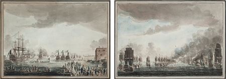 "Börian af Bataillen-Slaget vid Ölands södra udde 26 juli 1789/ Hans Kongl Höghet Stor Amiralens infart till Carlskrona". (2) by Johan Peter Cumelin - Auction record, sale price, and art valuation. Compare with similar artists and explore comparable artworks.