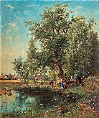 Summer landscape with church.