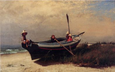 Children Playing in a Dinghy on the Shor