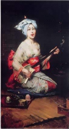 A Geisha Playing a Semisen, c. 1896