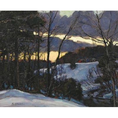 A Winter Landscape at Sunset