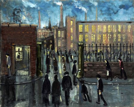 Industrial factory scene with figures