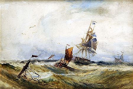 Stormy shipping scene by William James Callcott - Auction record, sale price, and art valuation. Compare with similar artists and explore comparable artworks.