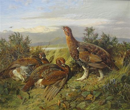 Grouse on a Moor a loch beyond by William Woodhouse - Auction record, sale price, and art valuation. Compare with similar artists and explore comparable artworks.