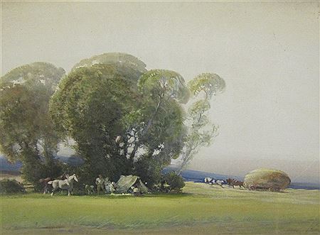 Harvest -scene by Sunderland Rollinson - Auction record, sale price, and art valuation. Compare with similar artists and explore comparable artworks.