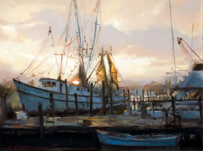 SHRIMP BOAT DOCK by Glenn Harrington - Auction record, sale price, and art valuation. Compare with similar artists and explore comparable artworks.