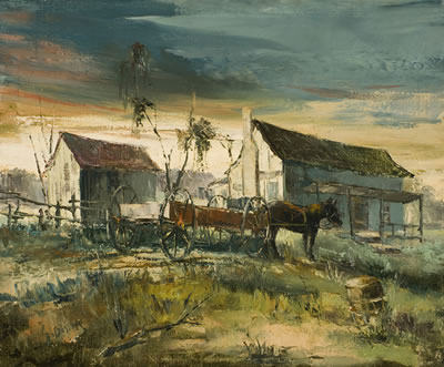 Sample artwork by Stanley Sobossek (1918 - 1996), known for street scene and landscape painting - View similar artists and auction records