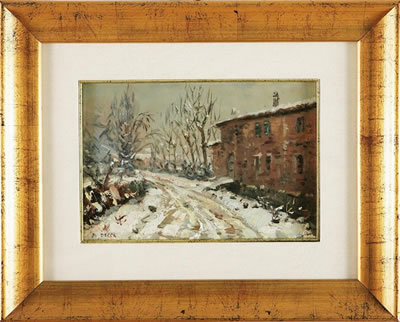 Winter with road and home