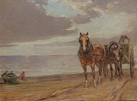 Cavalli e carro sulla spiaggia