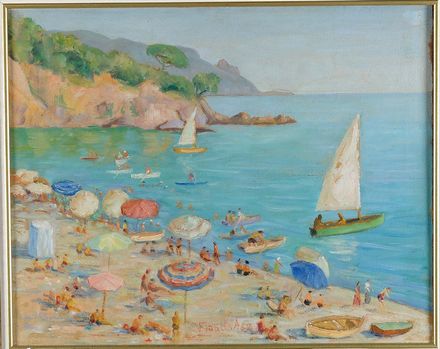 Spiaggia con bagnanti, 1952