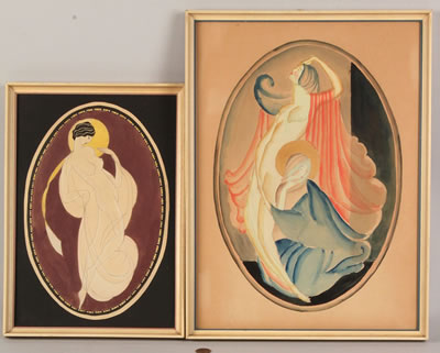 Lot of Two female nude watercolors