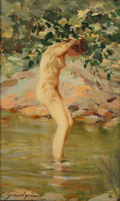 Nude female in a natural, impressionistic setting