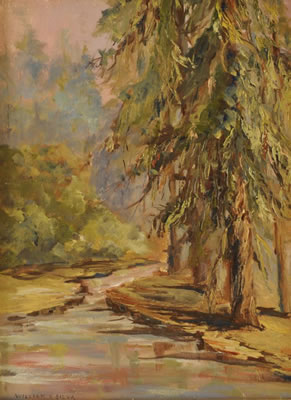 Impressionist landscape of a Southern pine forest