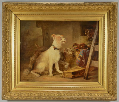 Barn Scene with Terriers and Cat