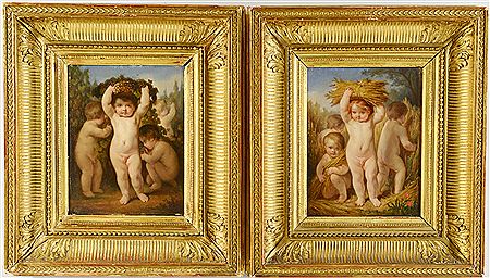 Pair of Harvest Putti Scenes