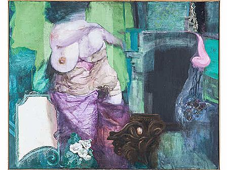 Sample artwork by Jim Leon (1938 - 2002), known for orgiastic, surreal scene painting - View similar artists and auction records