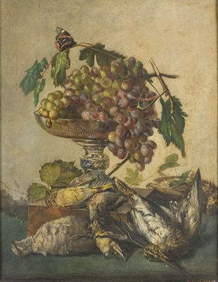 NATURA MORTA DI UVA CON CACCIAGIONE by Gennaro Guglielmi - Auction record, sale price, and art valuation. Compare with similar artists and explore comparable artworks.