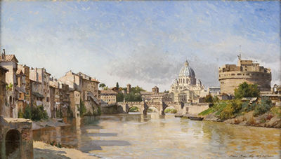 VEDUTA DEL TEVERE CON CASTEL SANT'ANGELO E LA BASILICA DI SAN PIETRO by August Fischer - Auction record, sale price, and art valuation. Compare with similar artists and explore comparable artworks.