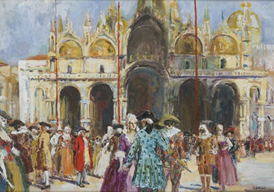 BASILICA DI SAN MARCO CON FIGURE IN MASHERA; PIAZZA SAN MARCO CON FIGURE IN MASHERA by Vincenzo la Bella - Auction record, sale price, and art valuation. Compare with similar artists and explore comparable artworks.