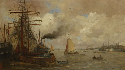 Bedrijvigheid in een Hollandse haven