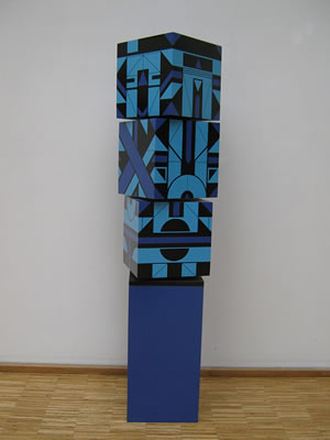 Houten sculptuur "Totem Rotatif bleu/noir/bleu"/Sculpture en bois by Michel Bisbard - Auction record, sale price, and art valuation. Compare with similar artists and explore comparable artworks.