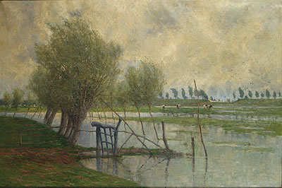 Grazende koeien nabij riviertje/Vaches au pâturage près de la rivière