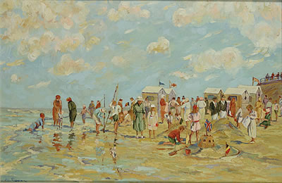 Geanimeerd strandgezicht / Plage animée