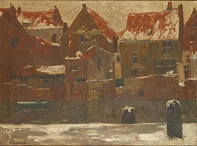 Besneeuwde huizen te Mechelen / Maisons enneigées à Malines