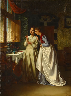 Twee dames met een juwelenkistje / Deux dames admirant une boîte à bijoux
