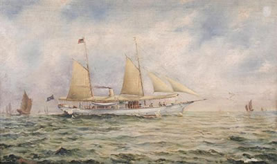 The Steam Yacht "Kingfisher" in Australian Waters with Oriental Junks nearby by Algernon Yockney - Auction record, sale price, and art valuation. Compare with similar artists and explore comparable artworks.