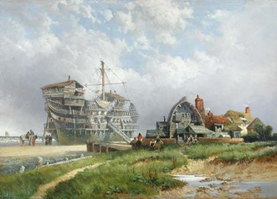 Sample artwork by Henry Eugene Valter (1854 - 1898), known for paintings of buildings in landscape, atmospheric marines scenes, coastal views - View similar artists and auction records