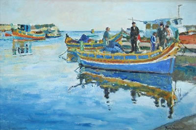Maltese Fishermen in Luzzu in a Harbour by Faith Tresidder Sheppard - Auction record, sale price, and art valuation. Compare with similar artists and explore comparable artworks.