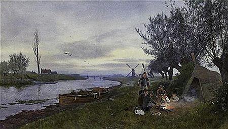 Riverside Camp Fire (possibly The Fraser Brothers) by George Gordon Fraser - Auction record, sale price, and art valuation. Compare with similar artists and explore comparable artworks.