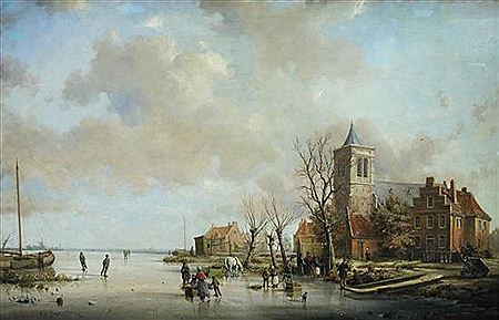 Villagers Carting Firewood on a Frozen River, a Church Beyond