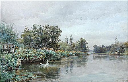 Swans, sailing boats and narrow boats on a river by William Bradley - Auction record, sale price, and art valuation. Compare with similar artists and explore comparable artworks.