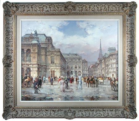 View of the Opera House, Vienna, with St Stephen`s Cathedral in the background by Horst Miesler - Auction record, sale price, and art valuation. Compare with similar artists and explore comparable artworks.