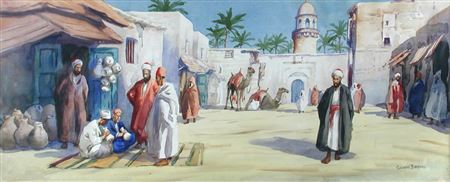 Camels in an Egyptian marketplace; and Snake Charmer in a Marketplace by Giovanni Barbaro - Auction record, sale price, and art valuation. Compare with similar artists and explore comparable artworks.