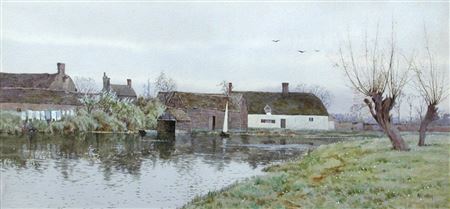 The Old Boat House, Hemingford Grey, with Willow Cottage by Arthur Anderson Fraser - Auction record, sale price, and art valuation. Compare with similar artists and explore comparable artworks.