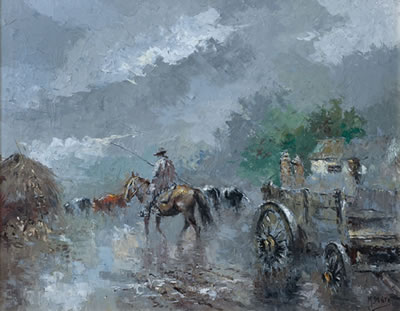 Tropeando bajo lluvia
