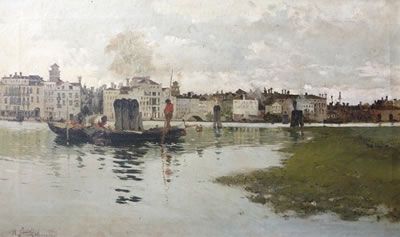 Gondoleros en Venecia