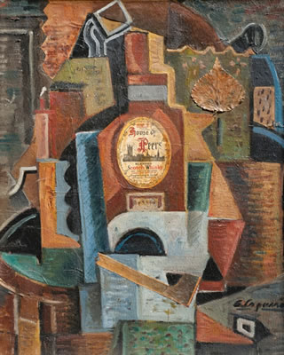 Composición con botella y pipa