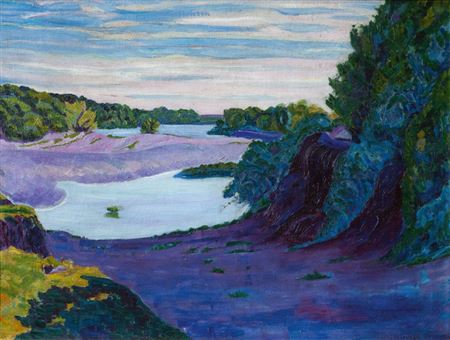 Sample artwork by Andres Etchebarne Bidart (1889 - 1931), known for stylized, abstract landscape paintings - View similar artists and auction records