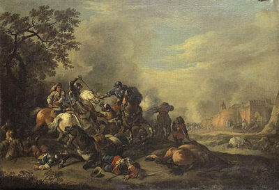 Sample artwork by Marzio Masturzio (fl. 1670), known for artwork style influenced by salvator rosa, with remarkable quality and intense realistic intonation. - View similar artists and auction records