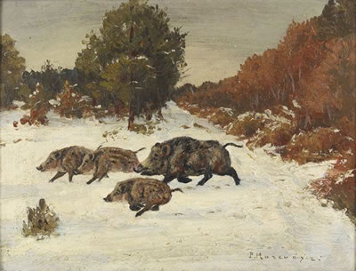 Sangliers dans la neige