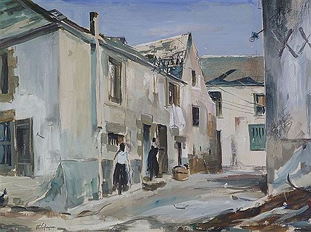 Continental street scene with figures