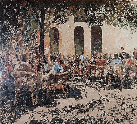 Continental street cafe by David Stefan Przepiora - Auction record, sale price, and art valuation. Compare with similar artists and explore comparable artworks.