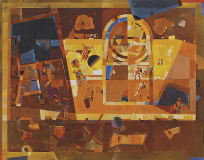 Sample artwork by Assadour (Born 1943), known for engraving and gouache painting, geometric shapes, and figures in landscape - View similar artists and auction records